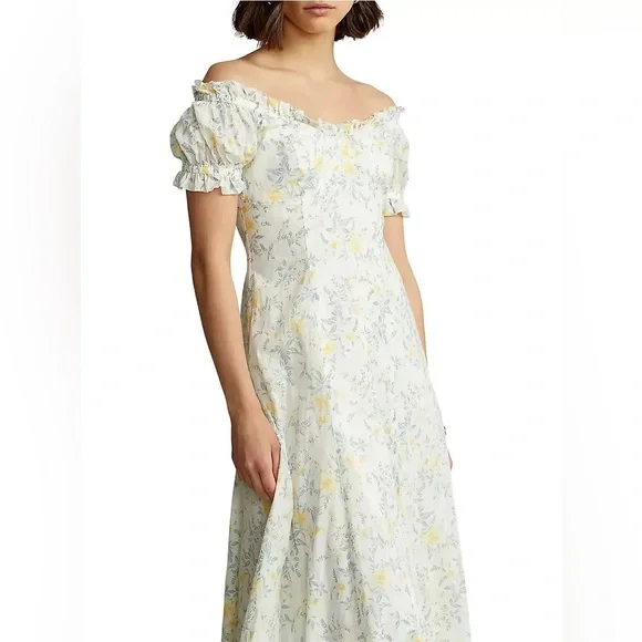 Polo Ralph Lauren Off The Shoulder Puff Sleeve Midi-Dress size 8 - Picture 5 of 6